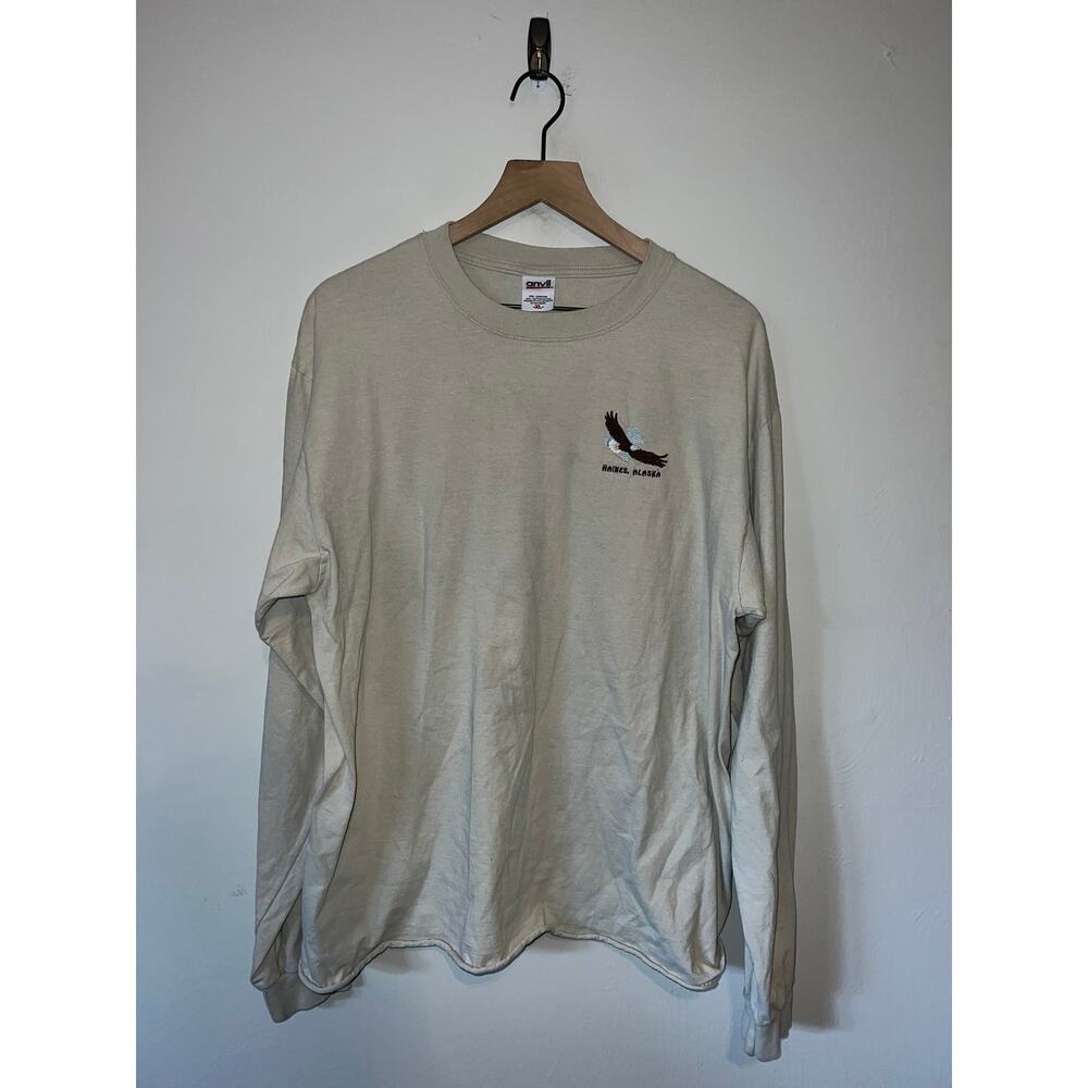 Vintage Haines Alaska AK Bald Eagle Embroidery Long Sleeve Brown Shirt XL